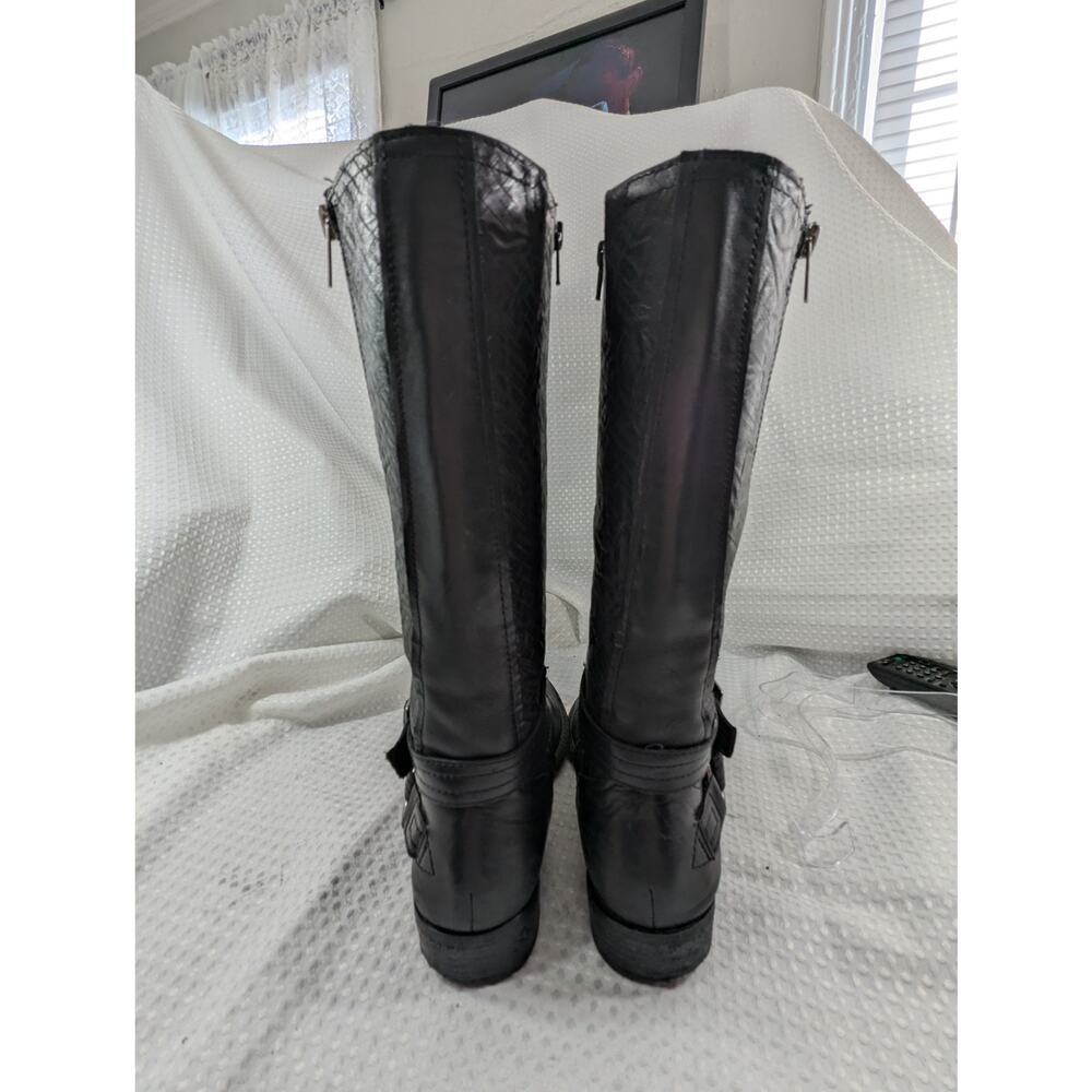 GIANNI BINI! ULTRA MOTO/BIKER STYLE HEAVY BLACK GENUINE LEATHER BOOTS! SZ 10M - Picture 8 of 11